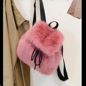 Faux Fox Fur Pink Backpack Bag
